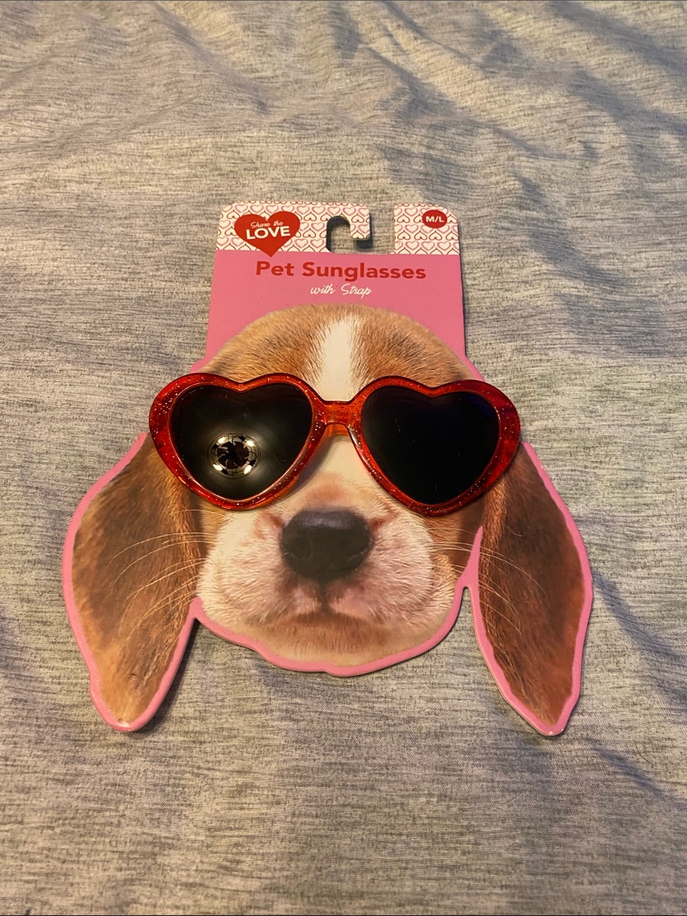 Pet Sunglasses Heart Shaped w/ Strap Sz M/L NWT